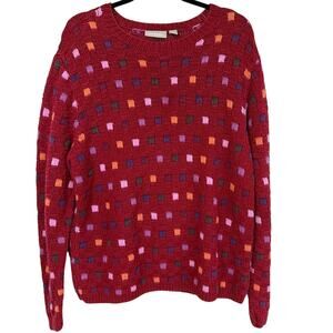 Nordstrom Red Multicolored Check Scoop Neck Sweater Large